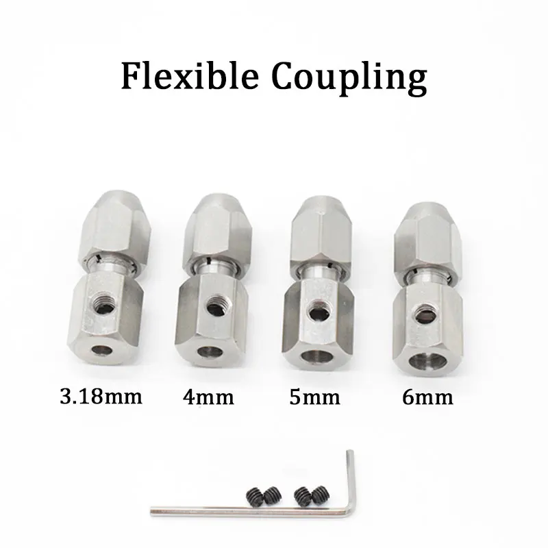 RC เรือยืดหยุ่นข้อต่อ CNC สแตนเลส Shaft นุ่มล็อค4มม.Collet Coupler Flex สำหรับ3.18/4/5/6มม.เพลามอเตอร์