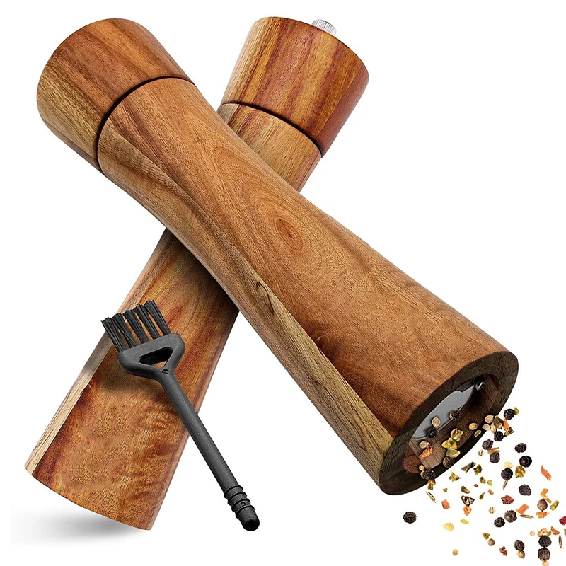 NEW Wooden Pepper Mills Noble Workmanship Salt and Pepper Grinder Spice Mill in a Set with Ceramic Grinder, Cleaning Brush