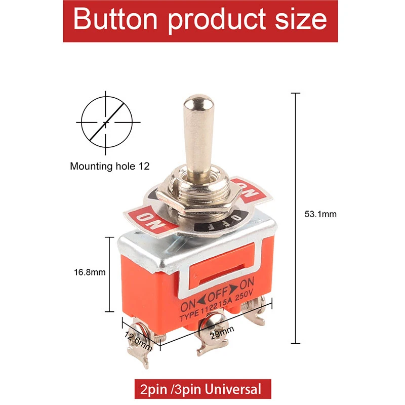 Joli à bascule interdit, 15A, 250V, 2/3/4/6 broches, 2/3 positions, terminal ON-OFF ON-OFF-ON, 1121, 1021, 1321, 1322, 1 pièce