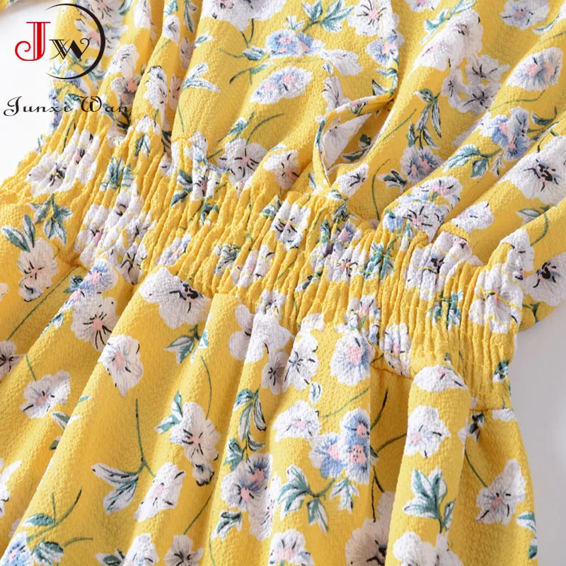 Vestido de fiesta Vintage con estampado Floral para primavera y verano, elegante vestido playero bohemio informal de gasa con cintura elástica y manga larga para mujer