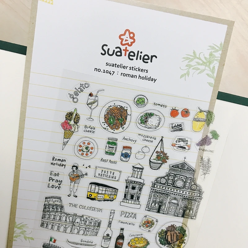 Suatelier Italy View Naklejka nr 1047 Roman Holiday Krzywa Wieża w Pizie Lody Junk Journaling Dekoracyjne DIY Hobby Crafts