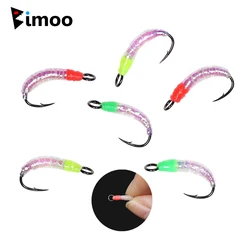 Bimoo 6PCS Size #8~ #18 Flash Gliss Body Nymph Fly Larvae Trout Fishing Flies Bait Lure with Big Eye Hook Artificial Bait Green