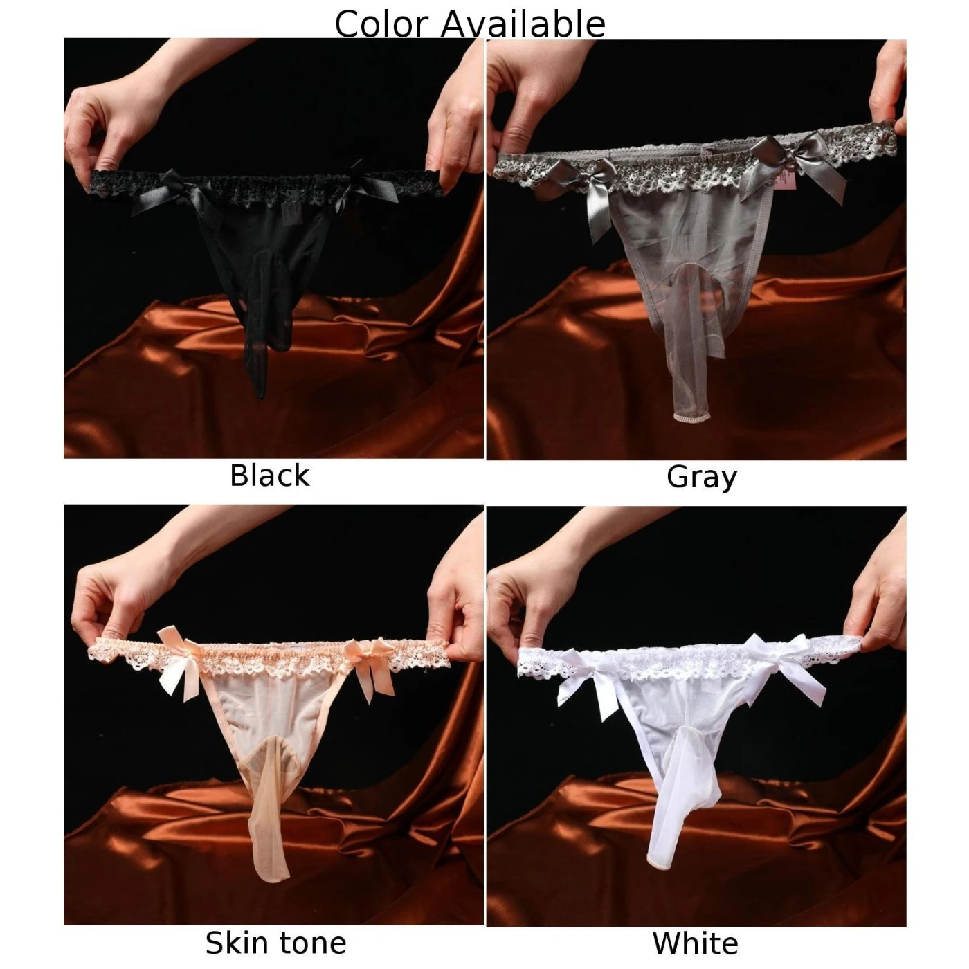 Men Sexy Ultra-Thin Transparent Stockings Panties Low Waist Sexy Plus Size Thong Lace G-String Mens Pantie Erotic Lingerie Brief