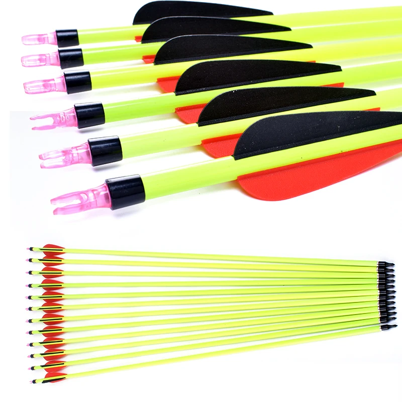 

12/24Pcs Yellow Shaft Archery Carbon Arrow For Composite/Recurve Bow Hunting Shooting