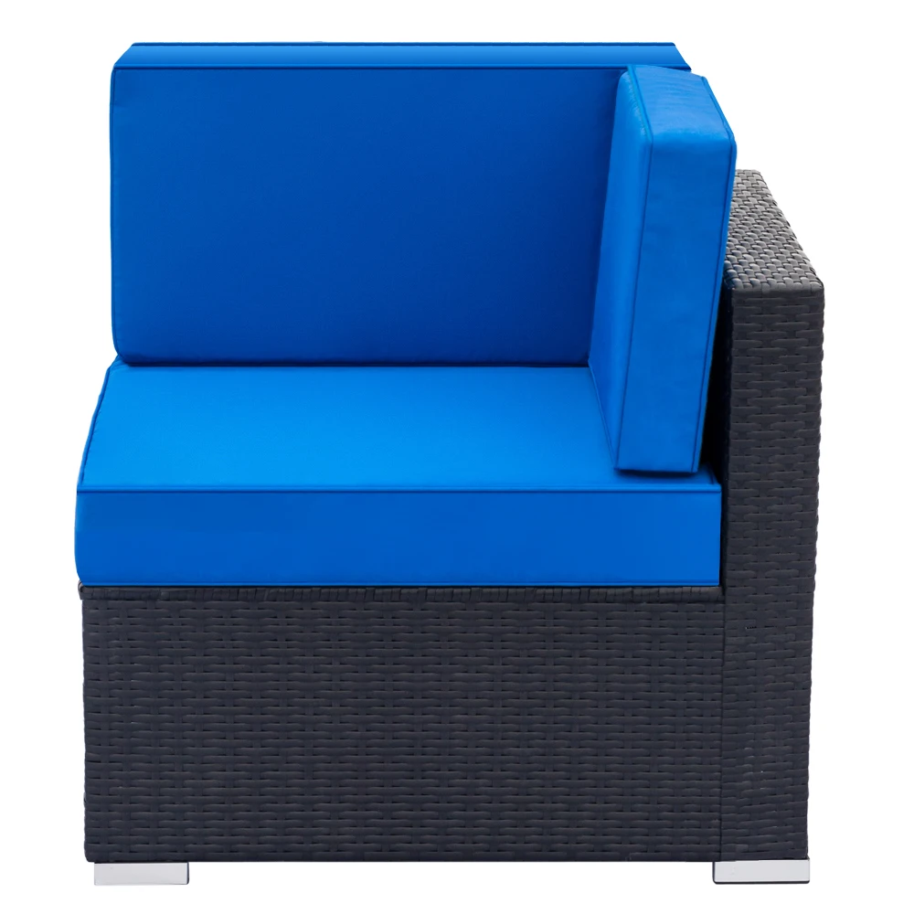 Single Corner Sofa High Quality PE Rattan Steel Frame Vertical Cotton 75x75x63CM Blue Black[US-Stock]