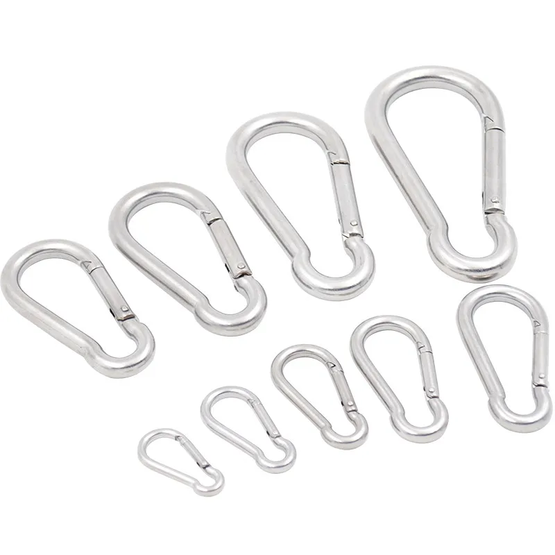 10pc 316 Stainless Steel Spring Carabiner Snap Hook Keychain Quick Link Lock Buckle M4-M7