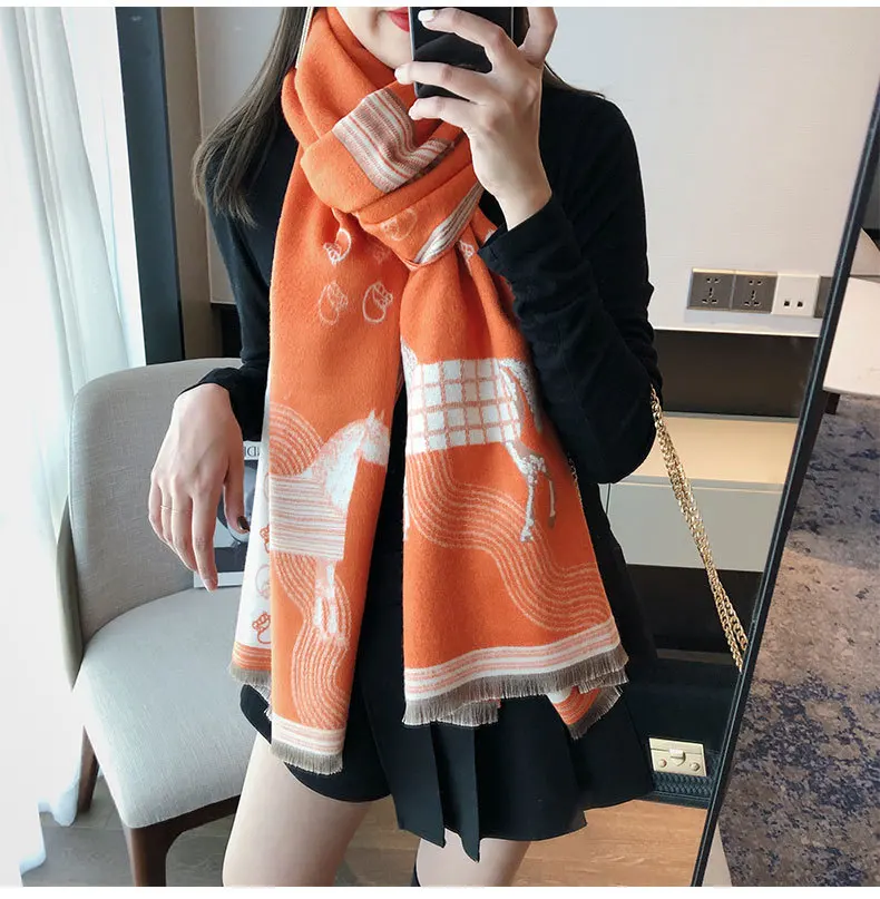 Female Winter Scarf 2023 Design Print Large Size Pashmina Warm Women Shawls and Wraps Thick Stoles