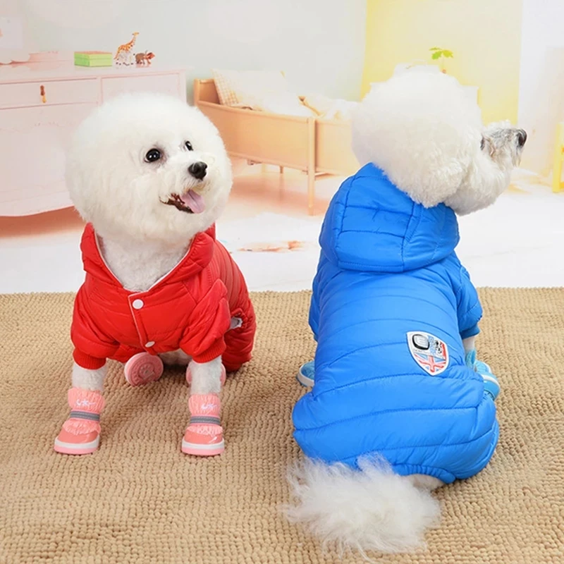 Clothes For Dogs Winter Warm Dog Coat Jumpsuit Pet Clothing For Chihuahua Teddy Costume Red/Blue Hooded Puppy Jackets Overalls