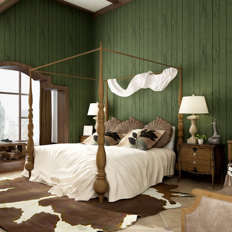 WELLYU high quality Mediterranean style vertical stripes retro blue nostalgic wood bedroom living room non-woven wallpaper