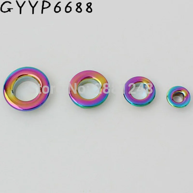 10-30-100pcs 6 Ukuran 4.5-5-8-10-12-13.5mm Tembaga Rainbow Mendorong Grommet Tas Metal Fitting Peralatan Ditekan Bulat Mata Ikan