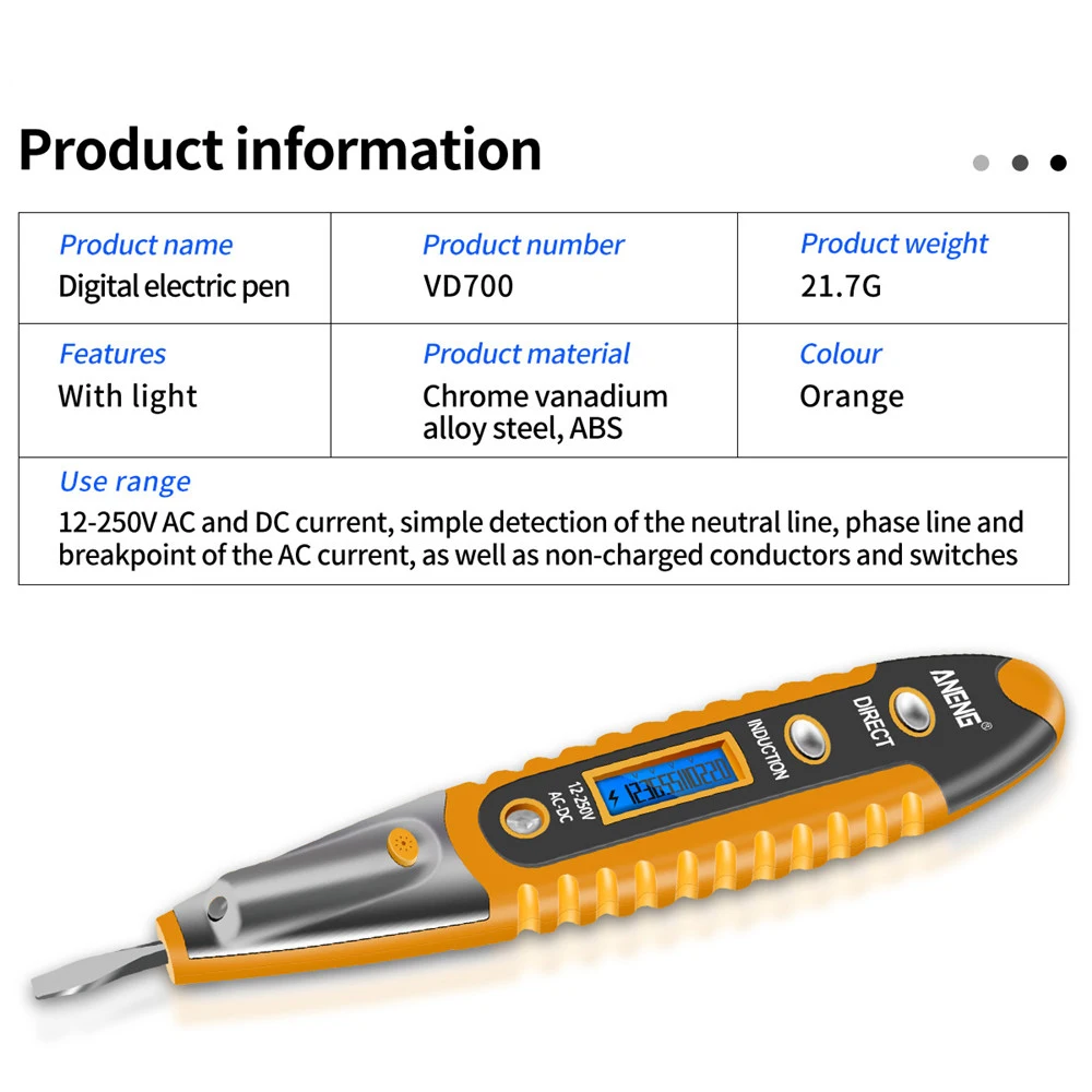 Cyfrowy długopis testowy Tester elektryczny wyświetlacz LCD śrubokręt czujnik napięcia długopis testowy AC/DC 12-250V elektryk narzędzia