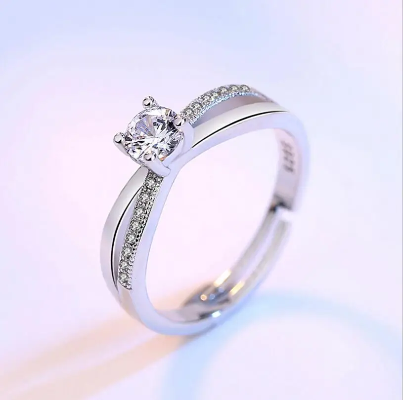 925 Sterling Silver Wedding Ring Voor Vrouwen Cross Zirconia Luxe Opening Ring Anel De Prata Valentijnsdag Aanwezig S-R131