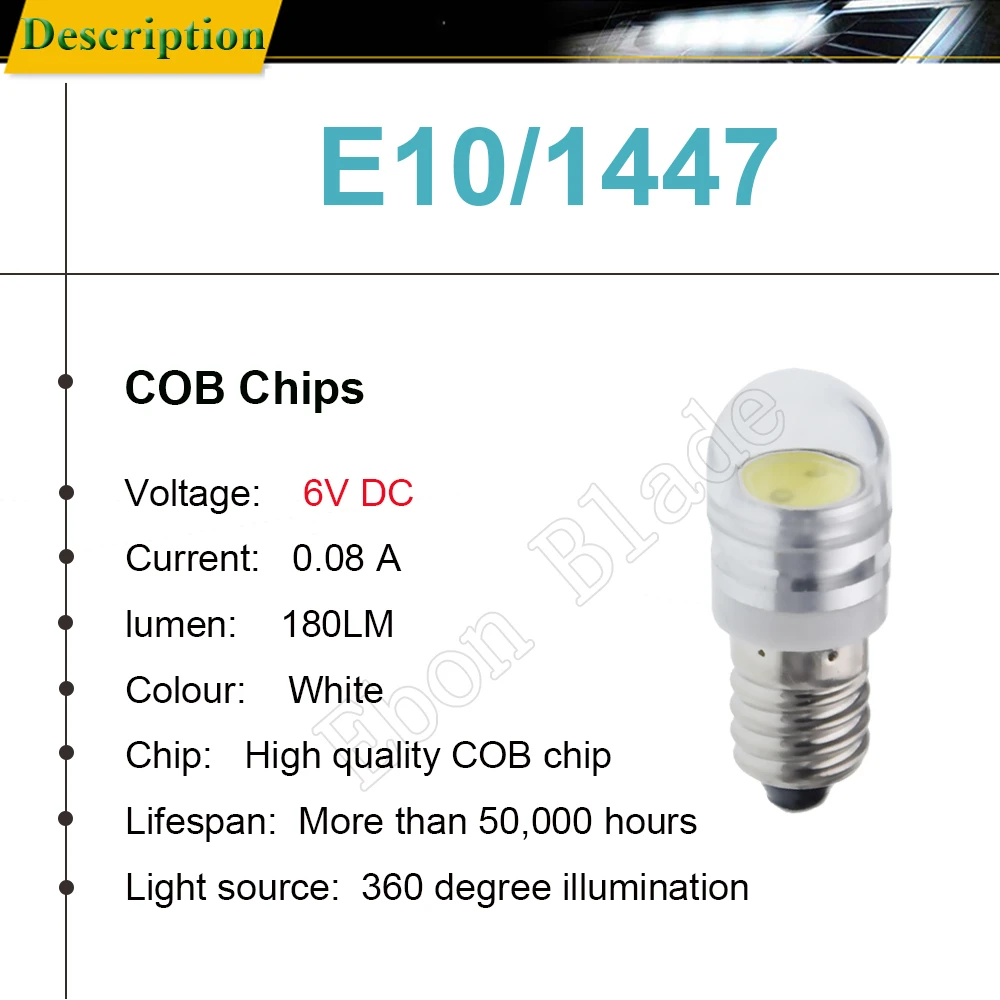 2PCS LED Torch Lights Bulb  6V DC 2 Watt 2W E10 1447 Screw Mini Led Bulbs 6000K White Replacement Flashlight Bulb Work Lamp