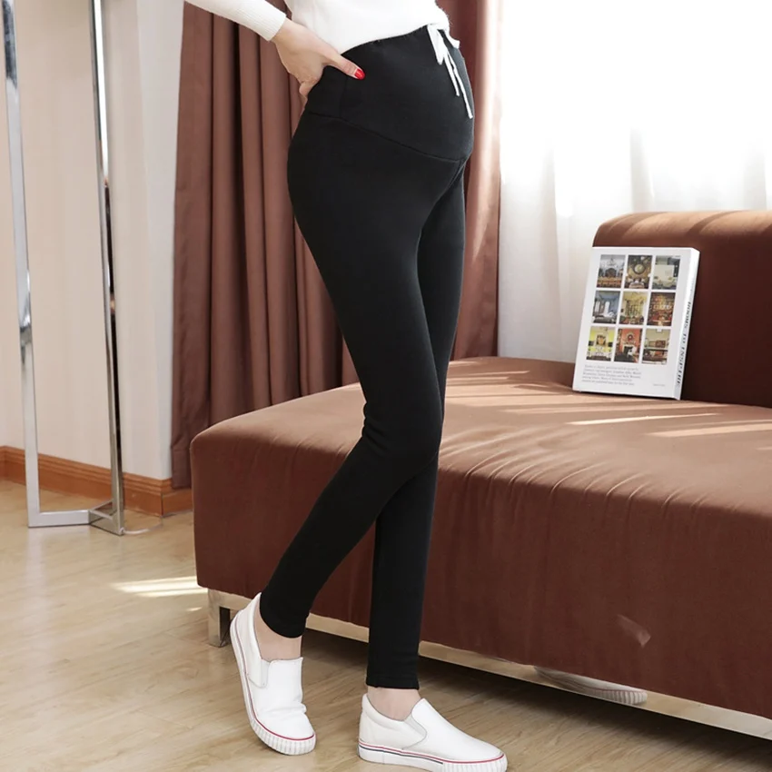 

Pregnant women pants autumn and winter new pregnant women leggings plus velvet fashion hundred tower feet stomach lift pants