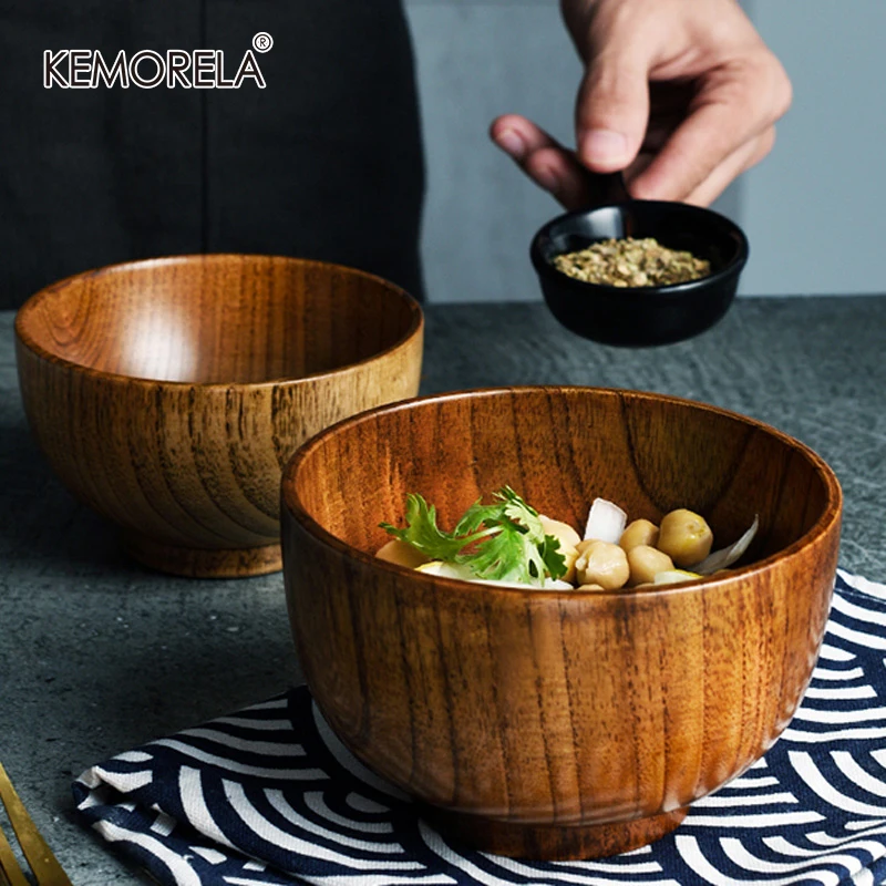 1Pc Japanese Style Wooden Bowl Wood Rice Soup Bowl Salad Bowl Food Container Large Small Bowl For Kids Tableware Wooden Utensils