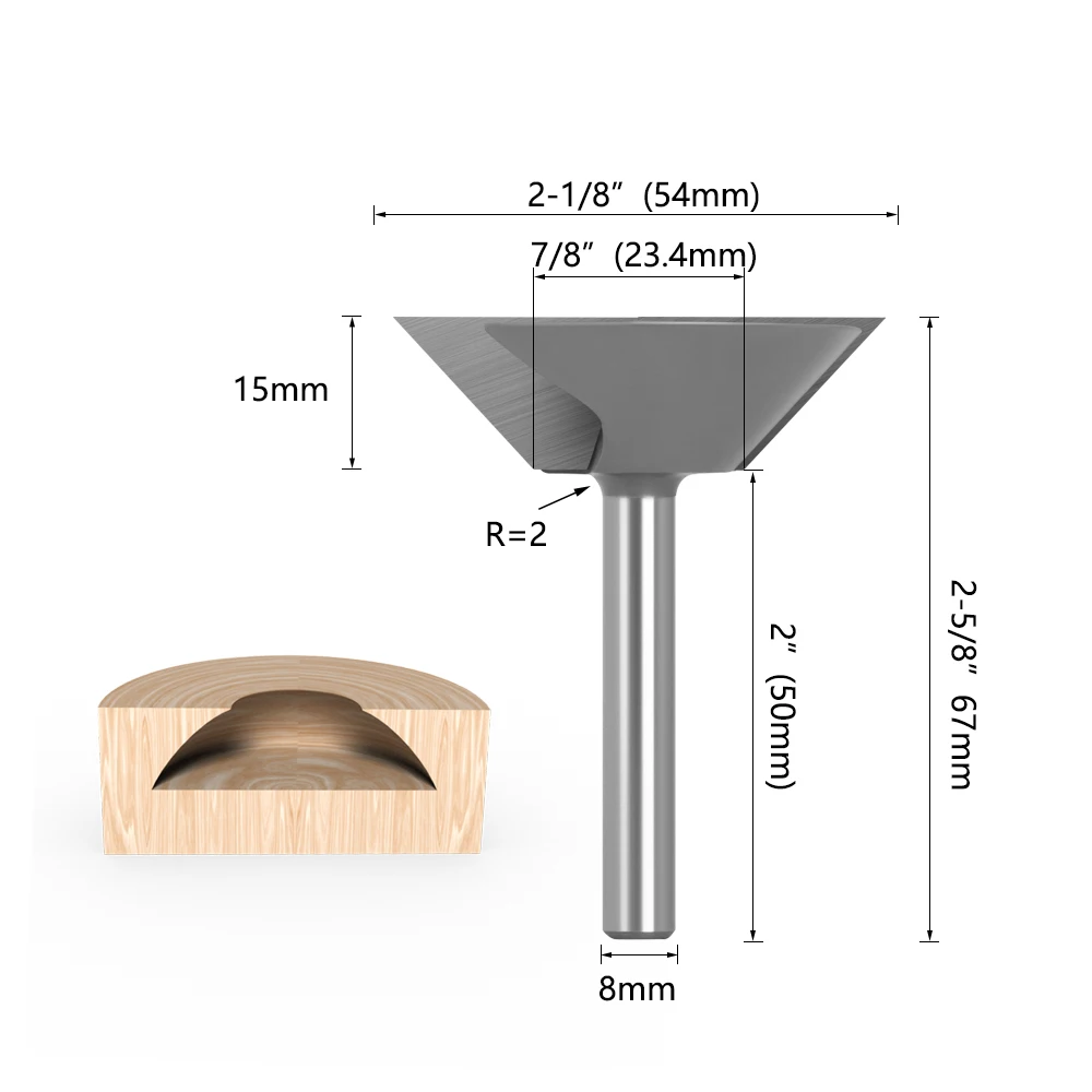 1pc 8mm Shank Dovetail Joint Milling Cutter Bottom Cleaning Router Bit Woodworking Engraving Clean Bit  for Wood