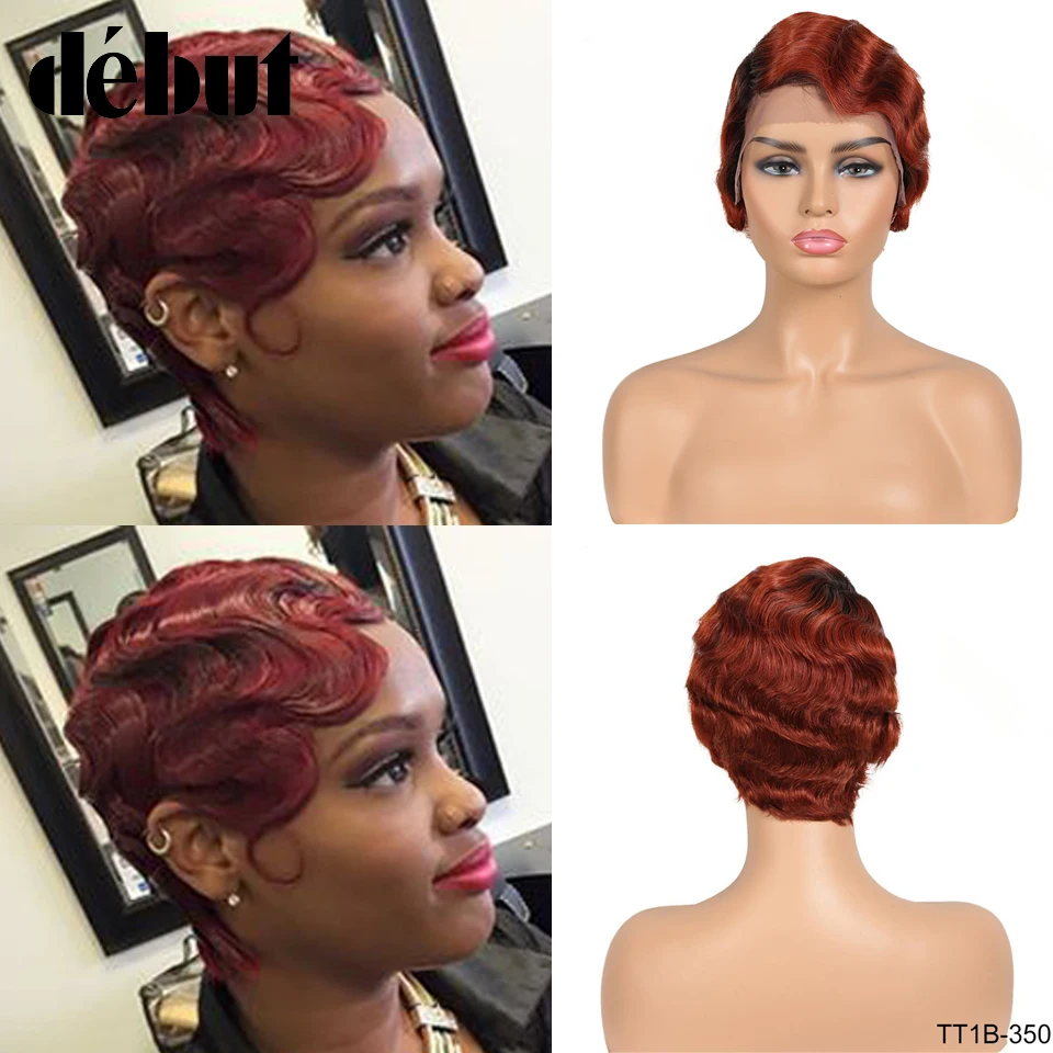 Debut Short Bob Lace Front Wigs For Women Ombre Romantic Lace Part Human Hair Wigs Brazilian Remy Hair #27 #30 Finger Wave Wigs