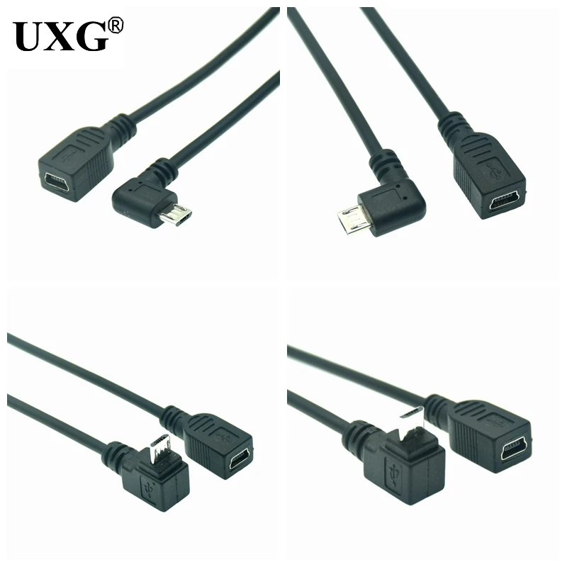Converter Data Cable 90 Degree Up Down Left Right Angled Micro USB Male To Mini USB Female Adapter Converter Data Cable Line