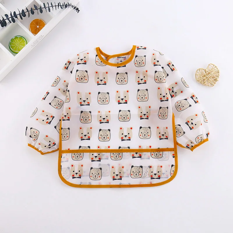 Cute Children Baby Kids Waterproof Long Sleeve Smock Feeding Bib Apron Fit 1-6 Years