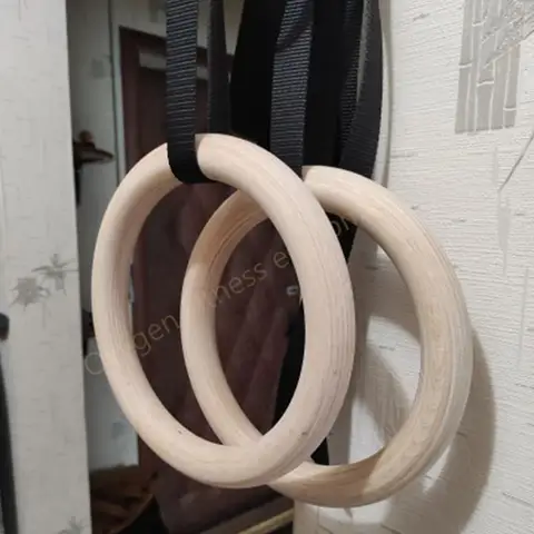 28 mm gymnastikringar i björk med justerbara 4 m remmar, maxbelastning 350 kg för hemmagym, gör-det-själv-gym, pull-ups, träning av ryggmuskler och axlar 8 best sales gymringar - №8