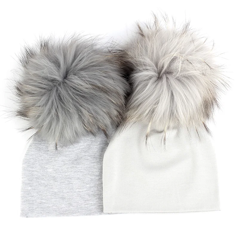 Newborn baby Girls Boys Soft Cotton Baby Hat Enfant Toddler Children Fashion Beanies Hats Caps with 15cm Real Fur Pompom