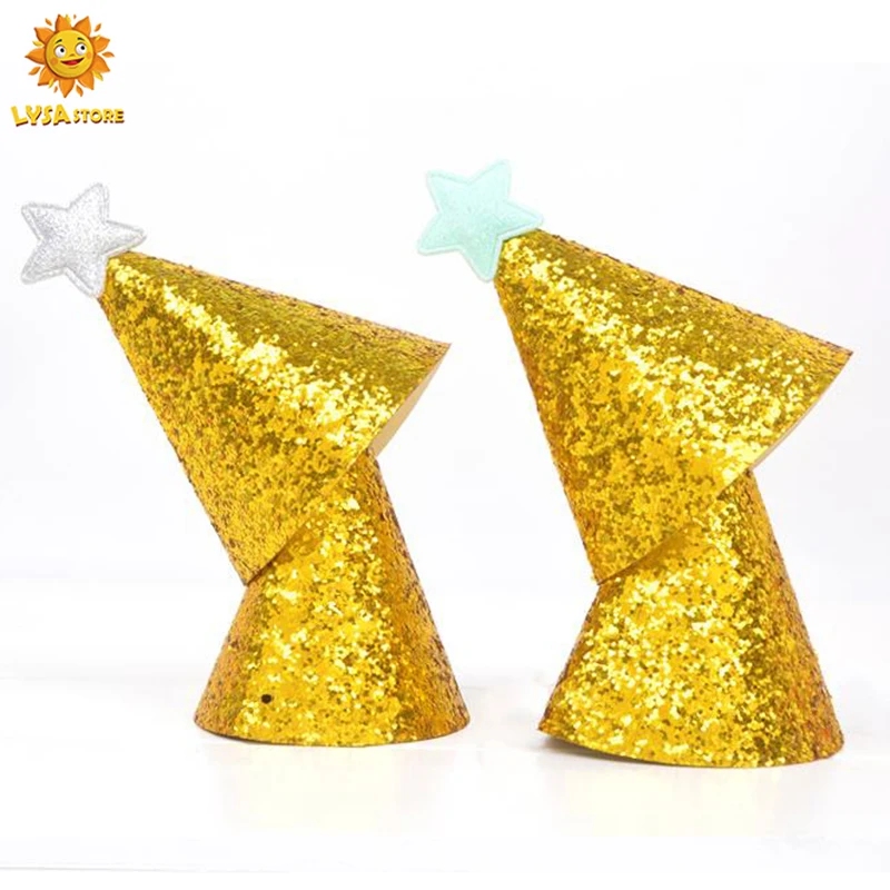 Waterproof Solid Anti Extrusion No Deformation Shiny Gold Birthday Hat Star Mini DIY Korean Cap Bright Golden Party Headgear