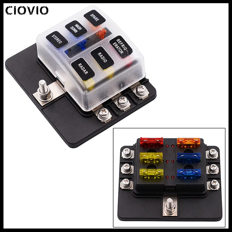 CIOVIO New 6/8 Way Blade Fuse Box Holder with LED Light Damp-Proof Block Marine Car Boat Automotive RV DC 32V Waterproof