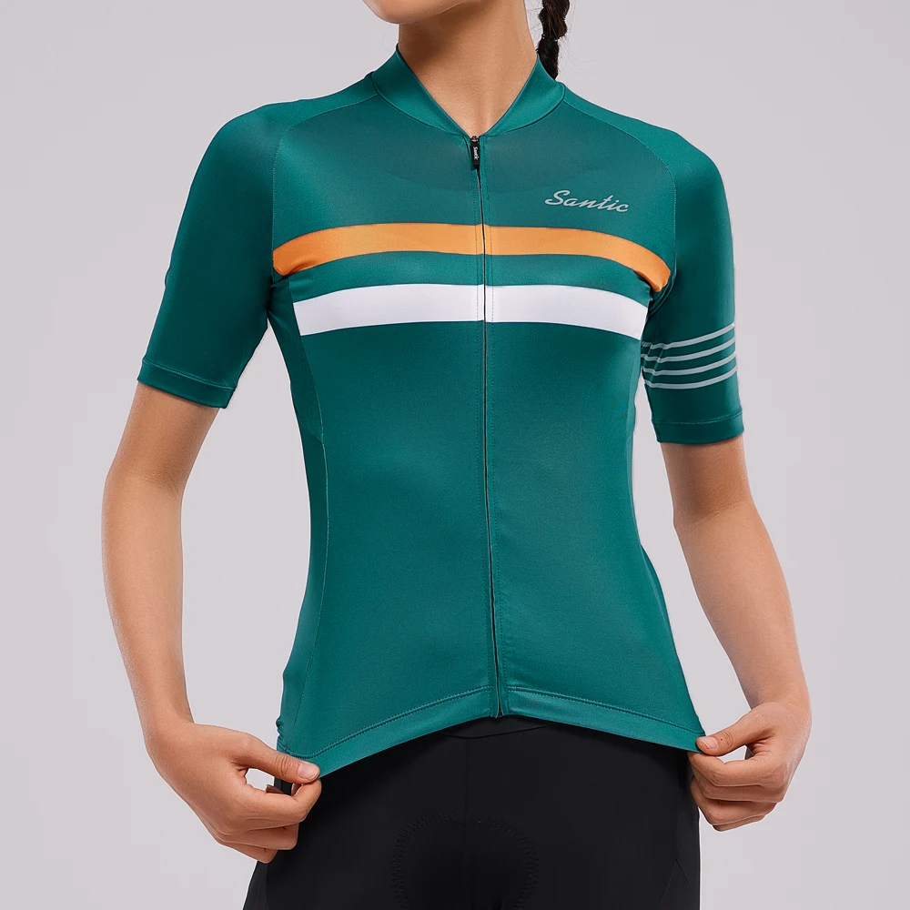 Santic Cycling Jersey for Women Short Sleeve Full Zipper Road Bike Shirts Non-Slip Summer Mountain Bicycle Clothing Asian Size