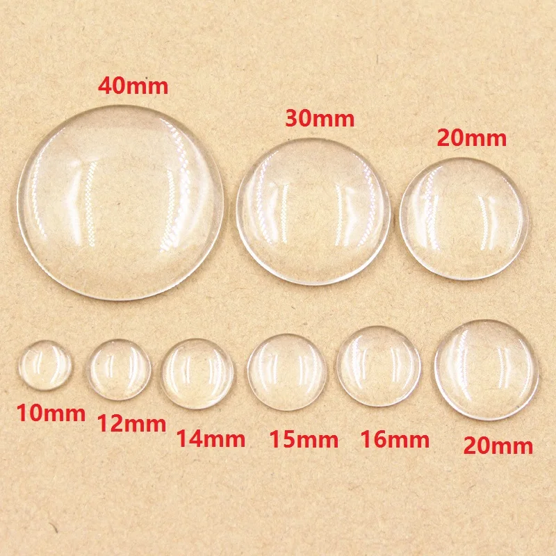 40mm 35mm 30mm 25mm 20mm 18mm 16mm 15mm 14mm 12mm 10mm Round Flat Back Transparent Clear Glass Cabochon High Quality DIY Jewelry