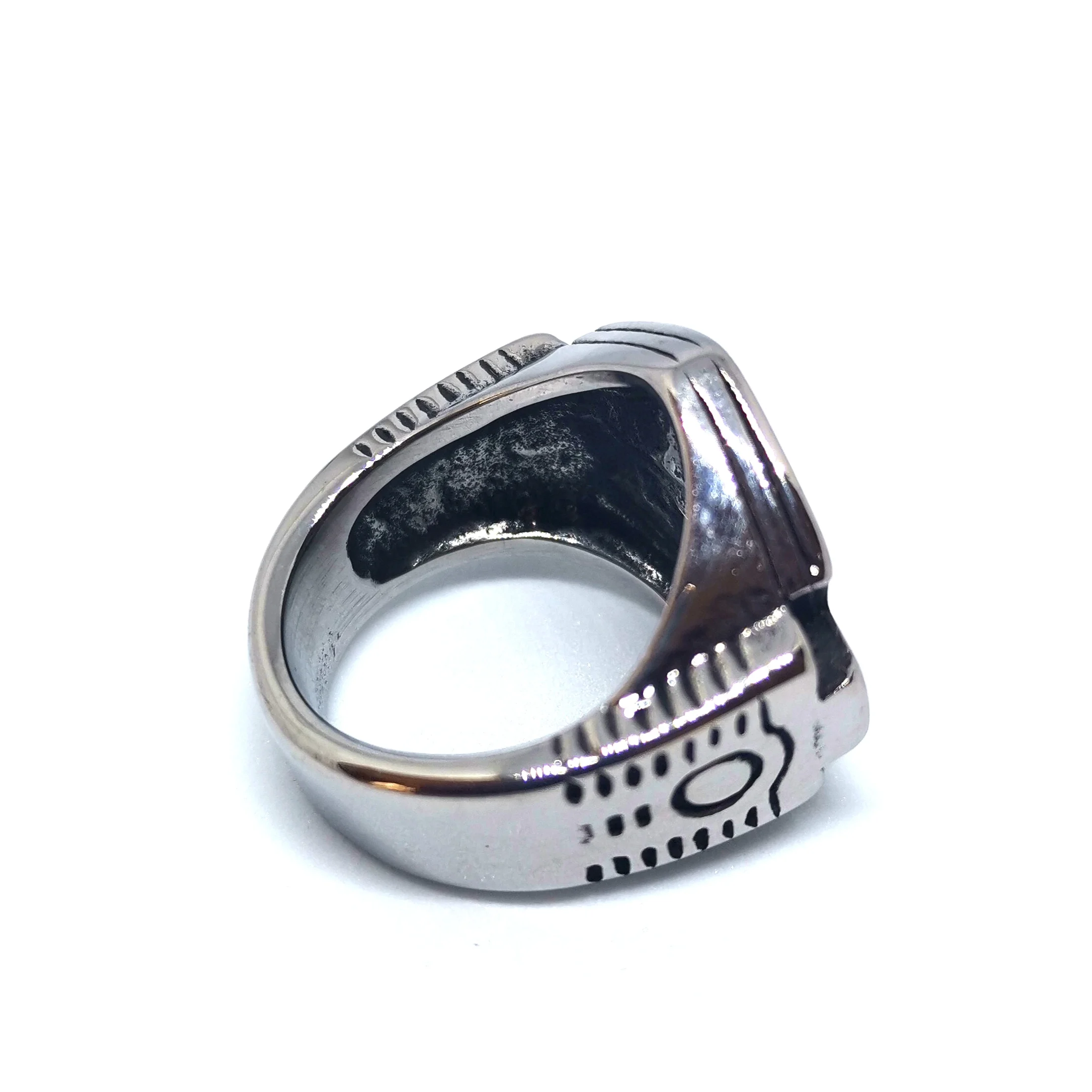 Megin D Stainless Steel Titanium Punk Motor Cycle Rider Vintage Bague Fan Rings for Men Women Couple Gift Jewelry Gothic Vintage