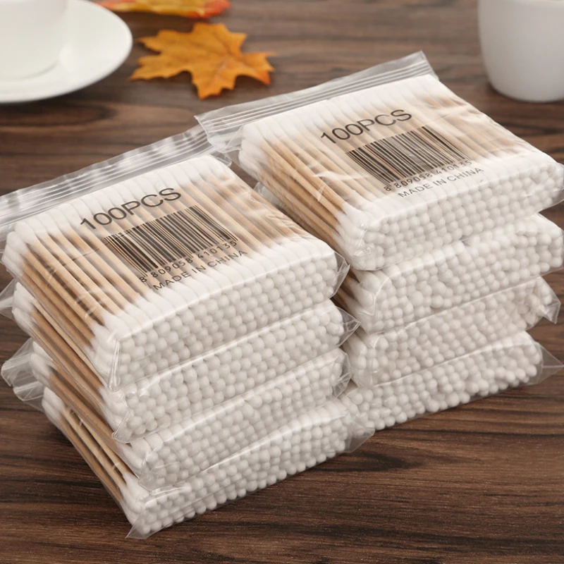 100Pcs Double Head Cotton Swab Bamboo Sticks Cotton Swab Disposable Buds Cotton For Beauty Makeup Nose Ears Cleaning