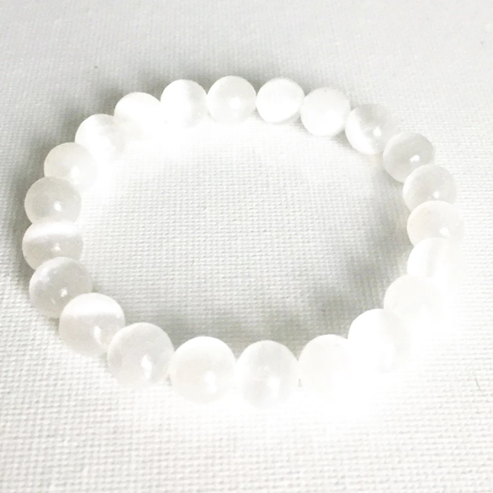 MG0812 8 mm Genuine Selenite Stone Bracelet Simply Design Crown Chakra Bracelet Womens Reiki Yoga Mala Bracelet