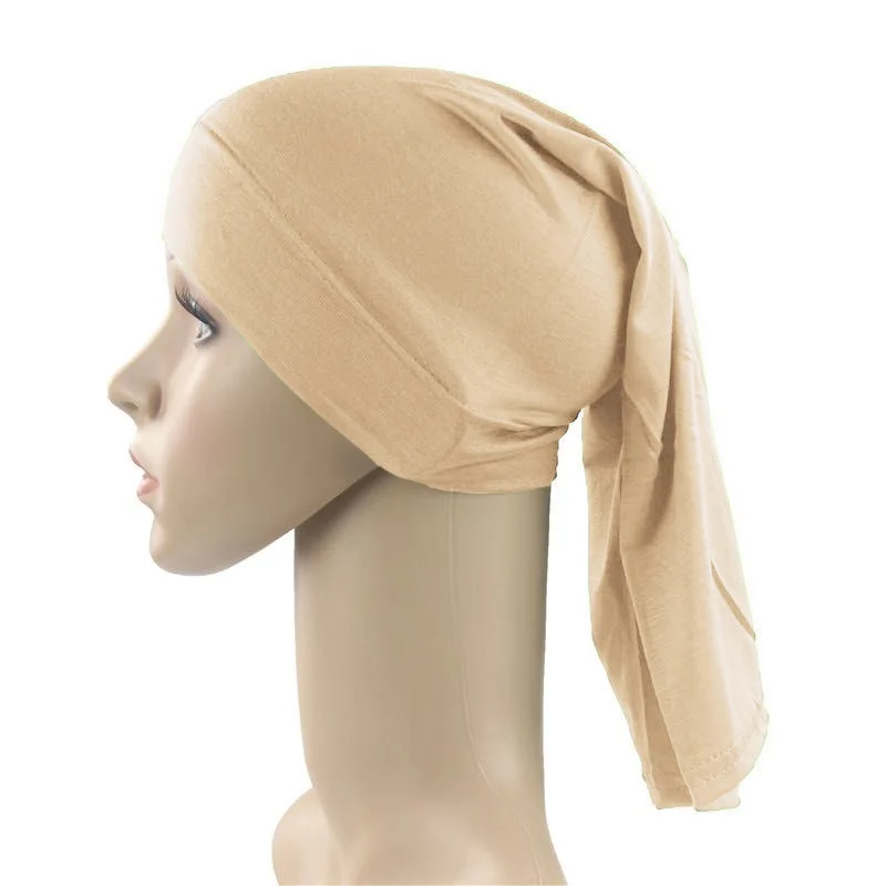 Lenço de algodão muçulmano, cachecol com elástico, touca interna hijab, chapéu turbante islâmico amira, capa para chapéu