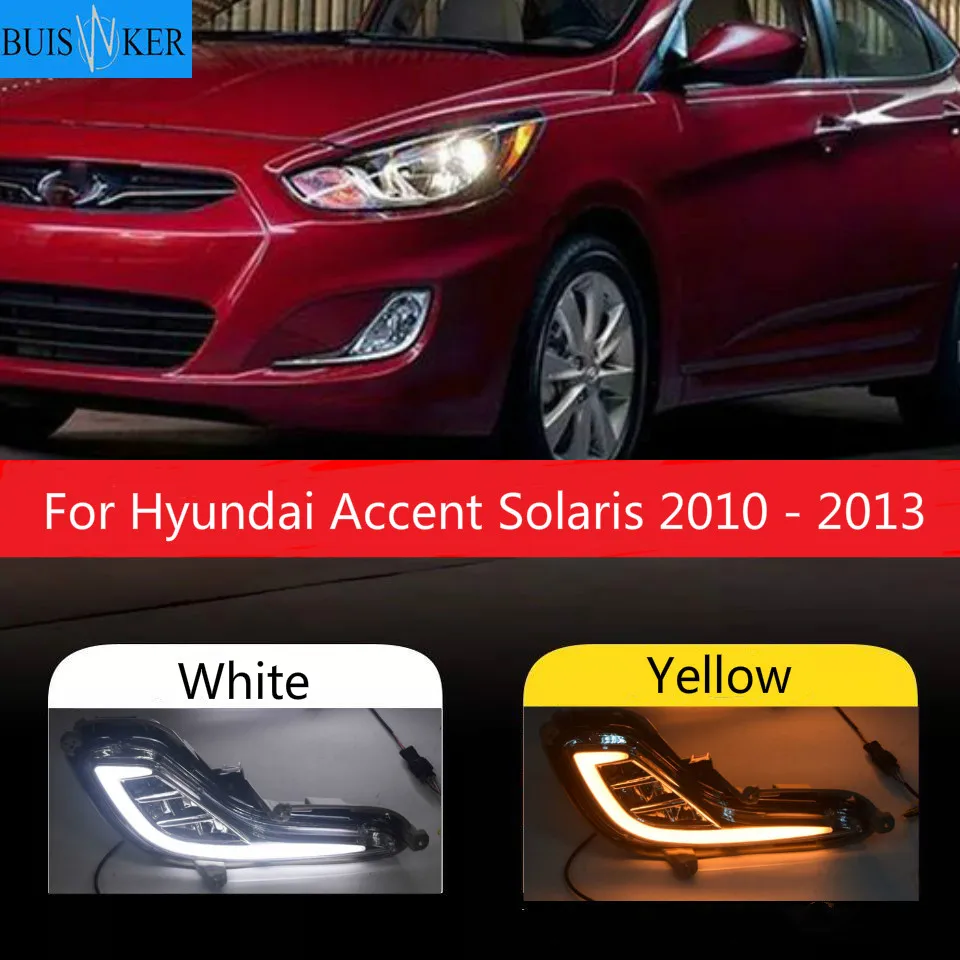 

For Hyundai Accent Solaris 2010 - 2013 Yellow Turn Signal Function 12V Car DRL LED Daytime Running Light Fog Lamp