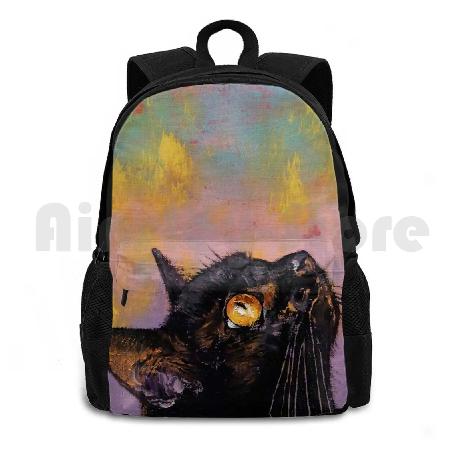 Fester Blick im Freien Wander rucksack Reiten Klettern Sporttasche abstrakte Halloween schwarze Katze schwarze Katze Chat schwarz katze gato