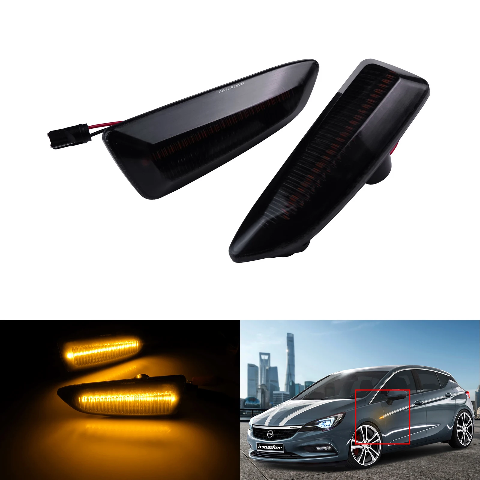 ANGRONG 2X Black Lens Side Repeater LED Indicator Light Amber For Opel Astra J K Crossland X Zafira C