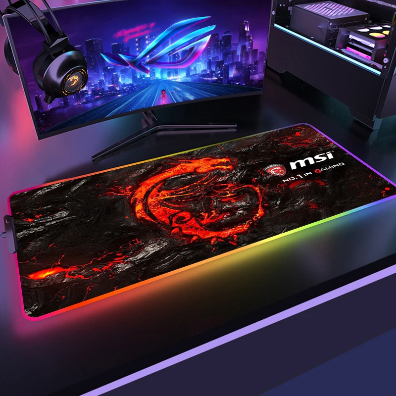 

MSI Mouse Pad with Rgb Computer Table Large Mat Pc Gamer Rug Mousepad Led Desk Decoration Deco Gaming Setup Accessories for Pc