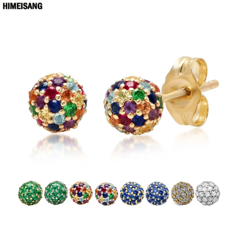 

Colorful Ball Stud Earrings for Women Silver Gold Filled CZ Zircon Round Earring Piercing Ear Girls Ear Rings Jewelry Wholesale