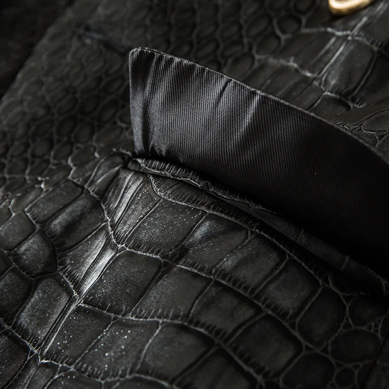 Único design animal crocodilo padrão de couro preto blazer para as mulheres duplo breasted botões luxuosos jaquetas de rua do plutônio