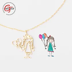 Goxijite 사용자 정의 아이 그림 목걸이 아이 그리기 개인 목걸이 사용자 정의 어린이 작품 보석 최고의 아이 선물