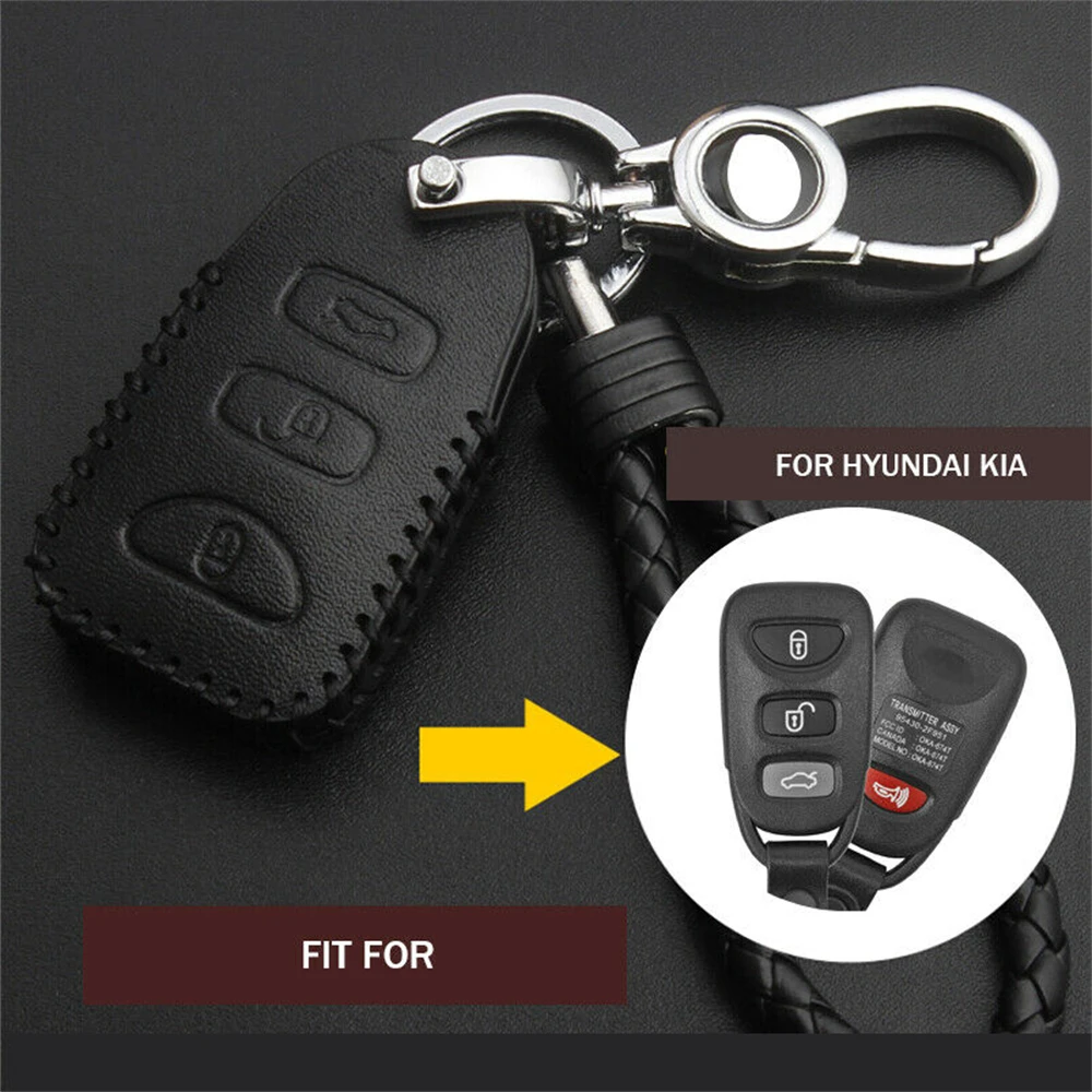 

Genuine Leather Remote Start Car Key Case Cover Bag Protector Holder Auto Accessories Fob For KIA Optima Hyundai Tuscon 05-16