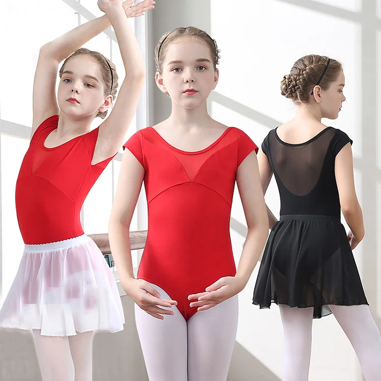 Roupas de treinamento de dança das crianças meninas macacão de dança mangas curtas com saia roupas de ginástica crianças ballet dança traje