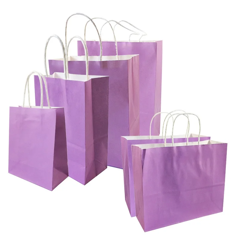 10 Pcs/lot Gift Bags With Handles Multi-function High-end Purple Paper Bags 6 Size Recyclable Bags Environmental Protection Bag