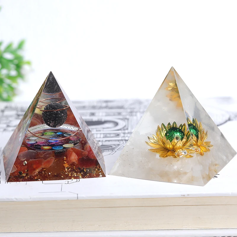 1pc Natural Crystal Energy Generator Pyramid Peridot Amethyst Reiki Healing Crystal Chakra Resin Pyramid Meditation Tool Room De