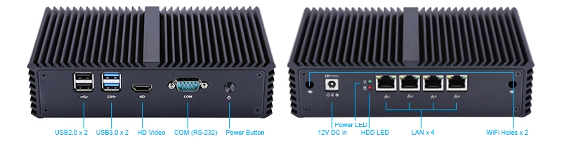 Qotom Mini PC Q300G4-S05 Core I3 I5 I7 with 4 Gigabit Ethernet NIC AES-NI Firewall Router Computer