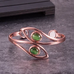 Dolphin Pure Copper Bracelets for Women Green Artificial Opal Magnetic Bangles Benefits Simple Adjustable Cuff Jewelry Female