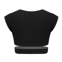 Girls Top Stretchy Cutout Waist Crop Tops for Kids Ballet Gymnastics Stage Performance Kids Fashion Solid T-shirt Dancewear