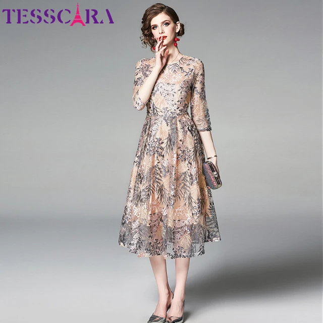 Online Women Luxury Embroidery Mesh Dress Festa High Quality Long Elegant Wedding