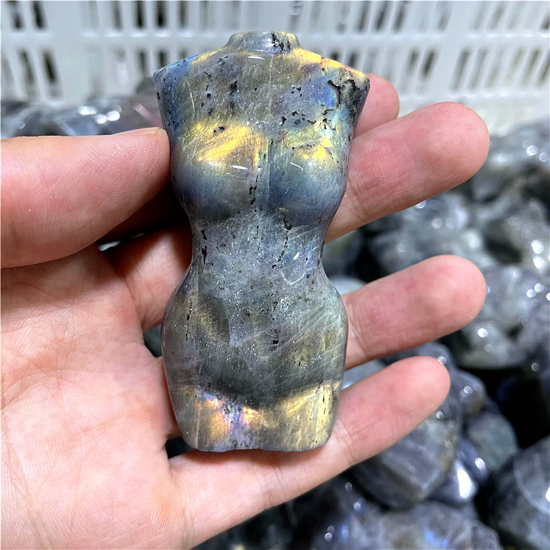 Free Shipping! Natural Labradorite Statue Crystal Carved Model Torso Energy Flash Body Sculpture Decorate Gift