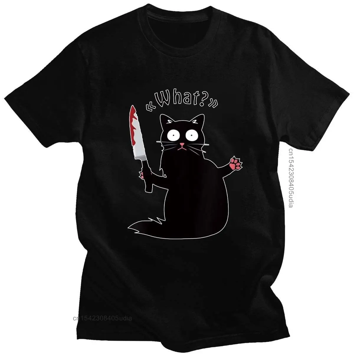 Summer Cotton Short Sleeve Cool Knife Cat Print Men T Shirt Casual Loose Cat Men Tshirt O-Neck T-Shirt Men Tee Shirts